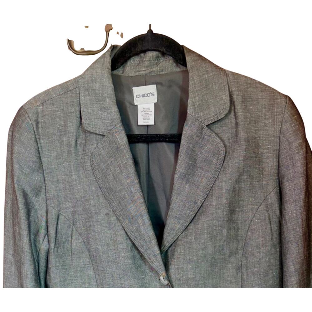 Chico's 1.5 Structured Blazer Heathered Gray linen Blend shell Buttons Business